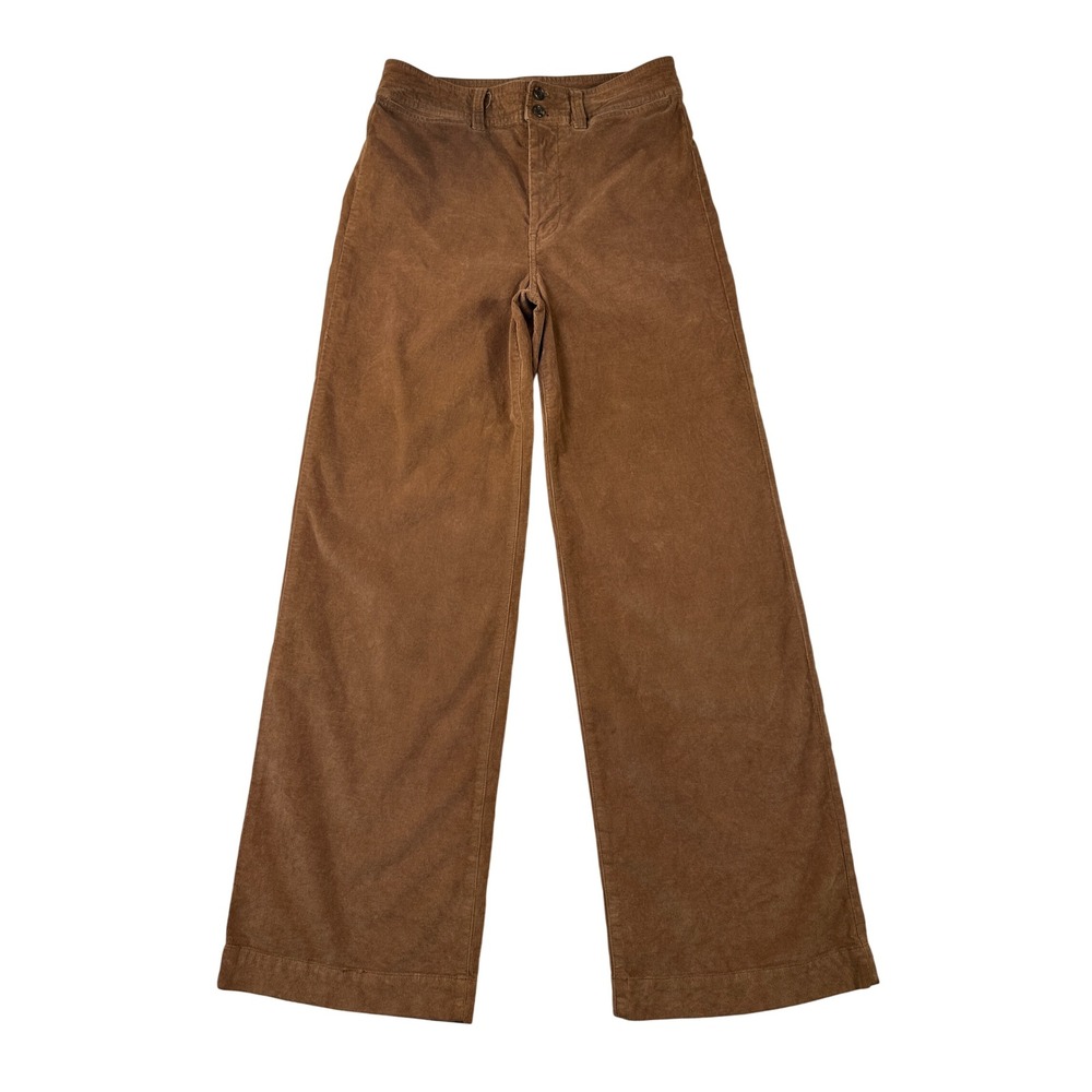 Faherty Womens Wide Leg Corduroy Pants Oak Brown High Rise Size 29 - Picture 2 of 9